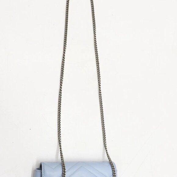 Gucci Calfskin Matelasse Super Mini GG Marmont Shoulder Bag - Light Blue - Picture 8 of 16